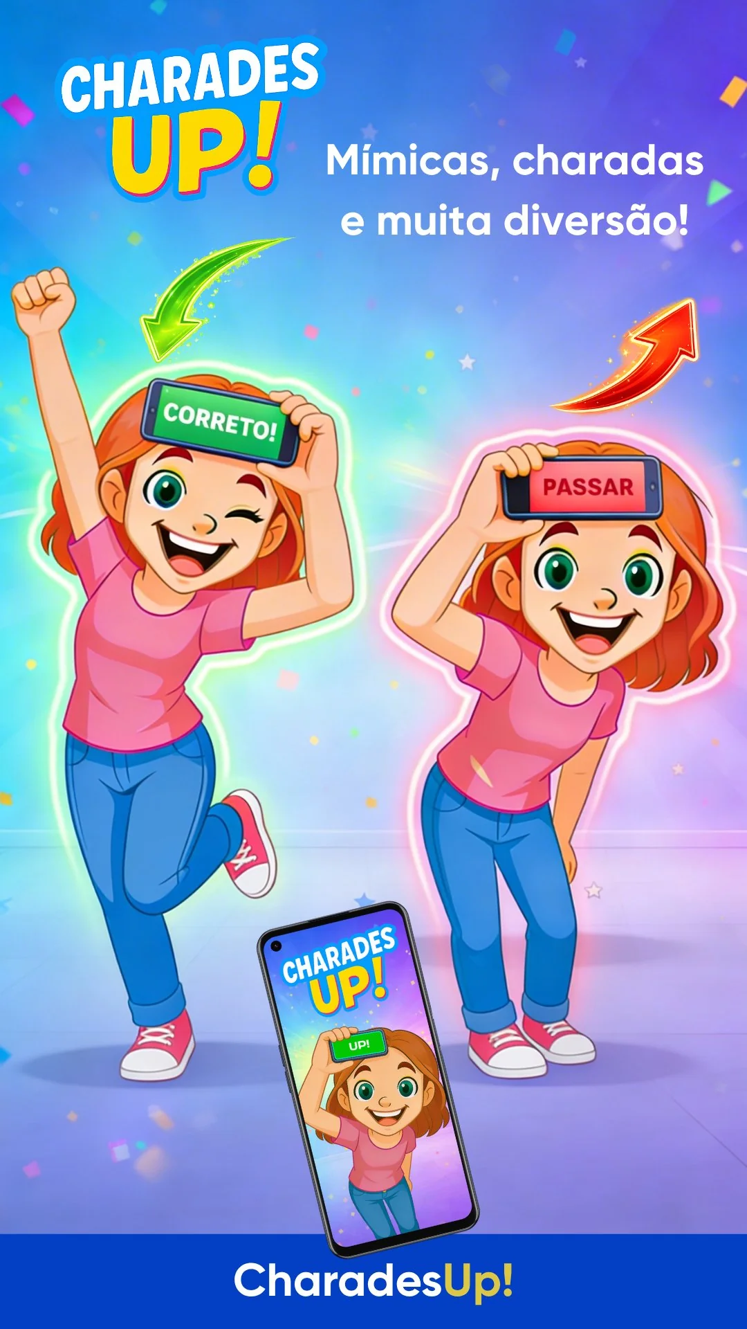 Seleção de temas do jogo de charadas CharadesUp!, animais, filmes, esportes e mais