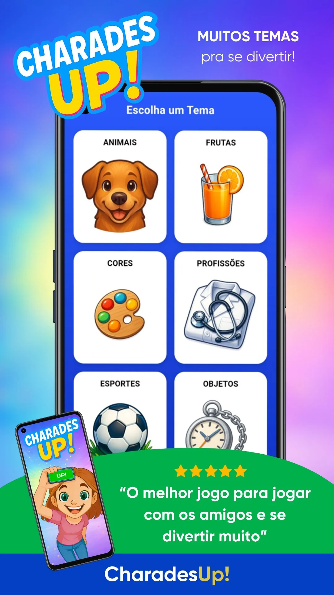 Tela de jogo do CharadesUp!, jogo de charadas e adivinhação para Android